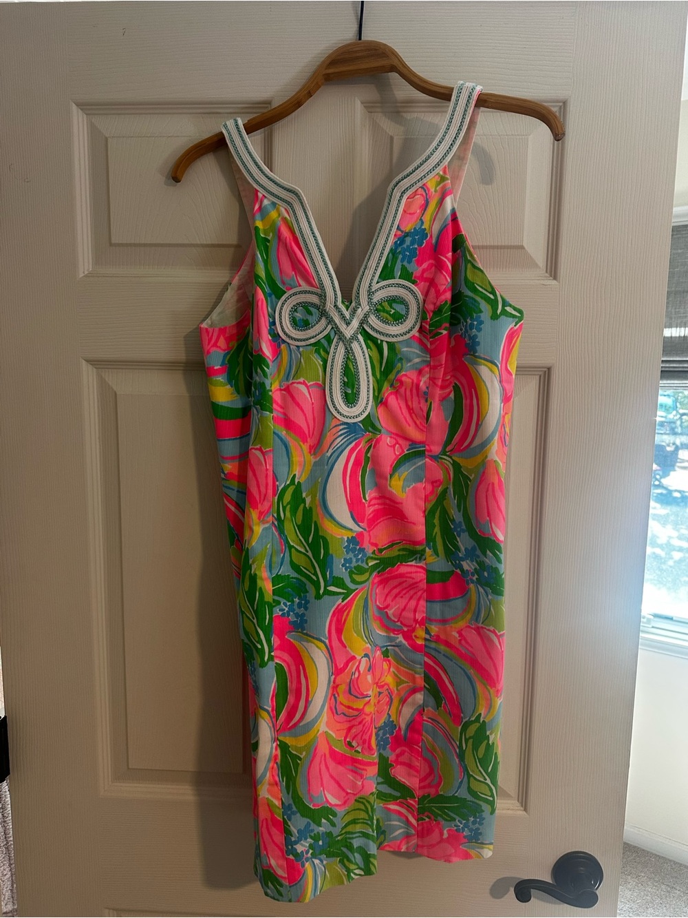 Lilly Pulitzer. Sleeveless Floral Shift Dress in Pink and Green